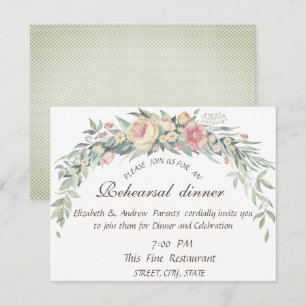 Invitation Fleurs d'aquarelle, Dîner de répétition Pois
