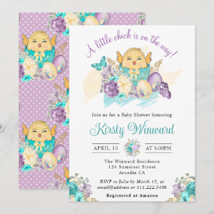 Invitation Fleurs d'aquarelle et Baby shower de poussins mign