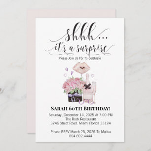 Invitation Fleurs d'aquarelle et champagne Anniversaire surpr