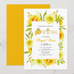 Invitation Fleurs d'aquarelle jaune Baptême floral neutre
