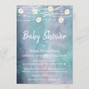 Invitation *~* Fleurs d'aquarelle Lumière Baby shower Rose