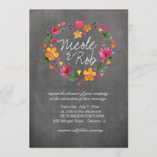 Invitation Fleurs d'aquarelle Mariage de couronnes  gris