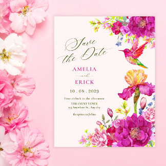 Invitation Fleurs d'aquarelle oiseau mariage