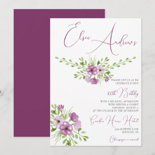 Invitation Fleurs d'aquarelle romantique 100e anniversaire