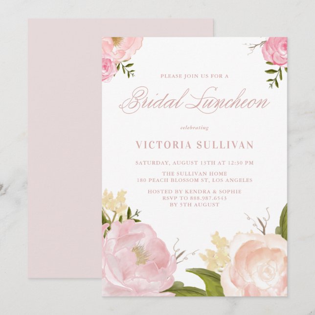 Invitation Fleurs d'aquarelle romantique Bridesmaids Déjeuner (Devant / Derrière)