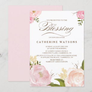 Invitation Fleurs d'aquarelle romantiques Bénédiction Invitat