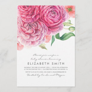 Invitation Fleurs d'aquarelle rose Baby shower botanique