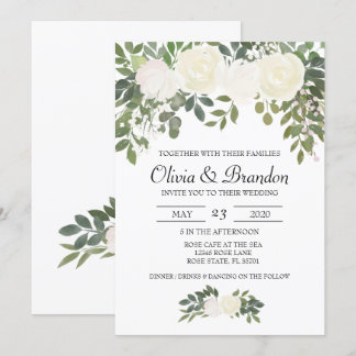 Invitation Fleurs d'aquarelle rose blanche