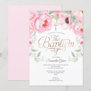 Invitation Fleurs d'aquarelle rose, Élégante, Baptême de fill