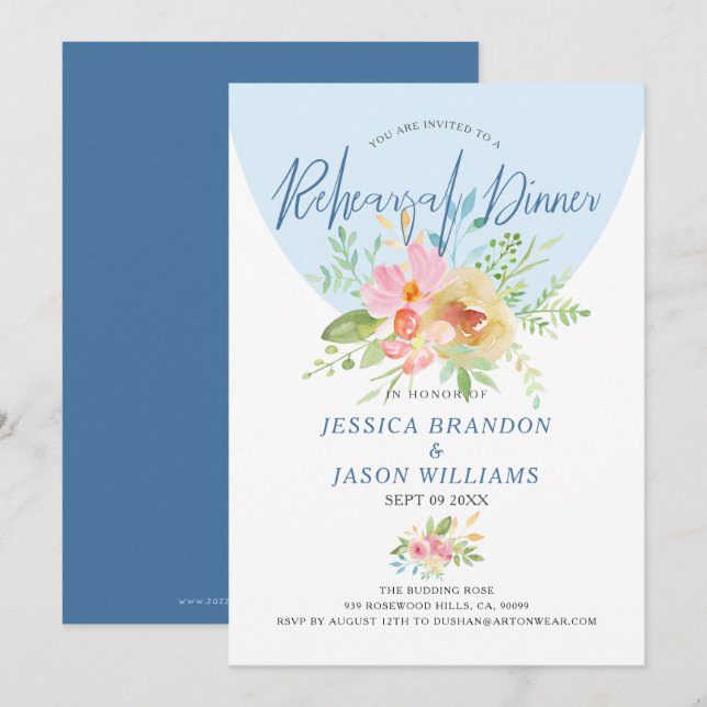 Invitation Fleurs d'aquarelle rose et jaune typographie moder (Devant / Derrière)