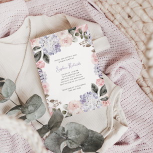 Invitation Fleurs d'aquarelle rose et violet   Baby shower