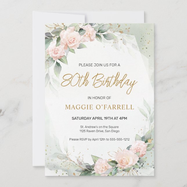Invitation Fleurs d'aquarelle rose féminin Anniversaire (Devant)