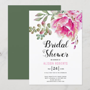 Invitation Fleurs d'aquarelle rose mariage douche nuptiale