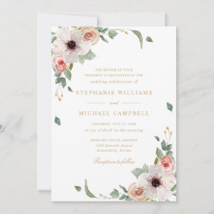 Invitation Fleurs d'Aquarelle rose Mariage élégant
