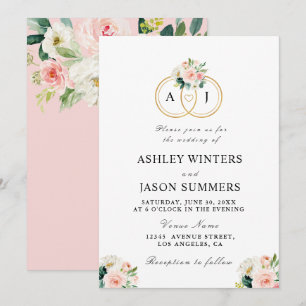 Invitation fleurs d'aquarelle rose moderne mariage