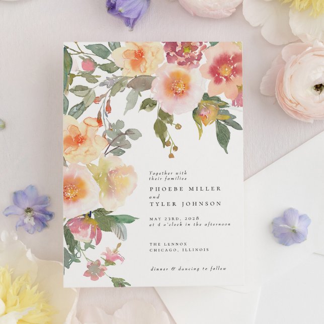 Invitation Fleurs d'aquarelle rose pâle Fleurs de fleurs Mari (Créateur téléchargé)