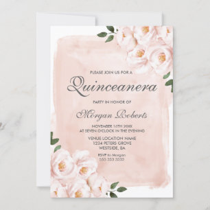 Invitation Fleurs d'aquarelle rose pâle Quinceanera Party