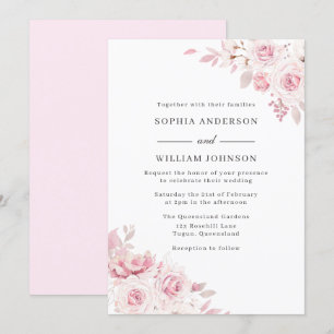 Invitation Fleurs d'aquarelle rose pâle Toutes les saisons Ma