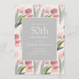 Invitation Fleurs d'aquarelle rose pâle Tulips 50e anniversai