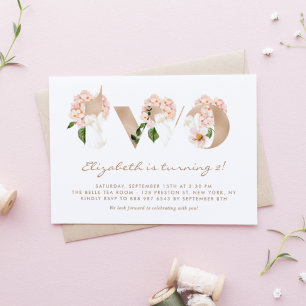 Invitation Fleurs d'aquarelle rose Rose or deuxième anniversa
