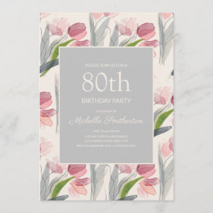Invitation Fleurs d'aquarelle rose vif Tulipes 80e anniversai