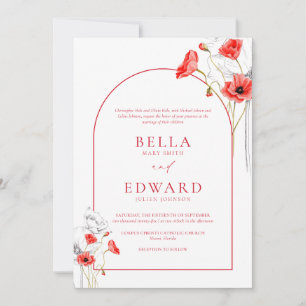 Invitation Fleurs d'aquarelle rouge du pavot moderne Mariage 