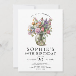 Invitation Fleurs d'aquarelle rustique 80e anniversaire