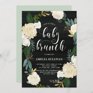 Invitation Fleurs d'aquarelle rustique Baby showers Brunch