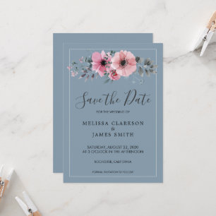 Invitation Fleurs d'aquarelle rustique bleu poussiéreux Enreg