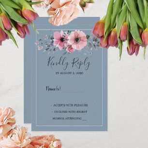 Invitation Fleurs d'aquarelle rustique bleu poussiéreux Maria