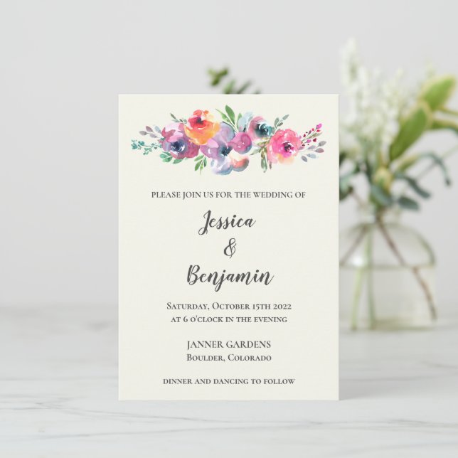 Invitation Fleurs d'aquarelle simples Mariage élégant moderne (Debout devant)