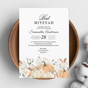 Invitation Fleurs d'aquarelle tendance et Citrouille automne