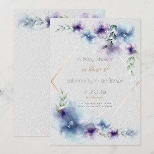 Invitation Fleurs d'aquarelle translucides Bleu-Violet