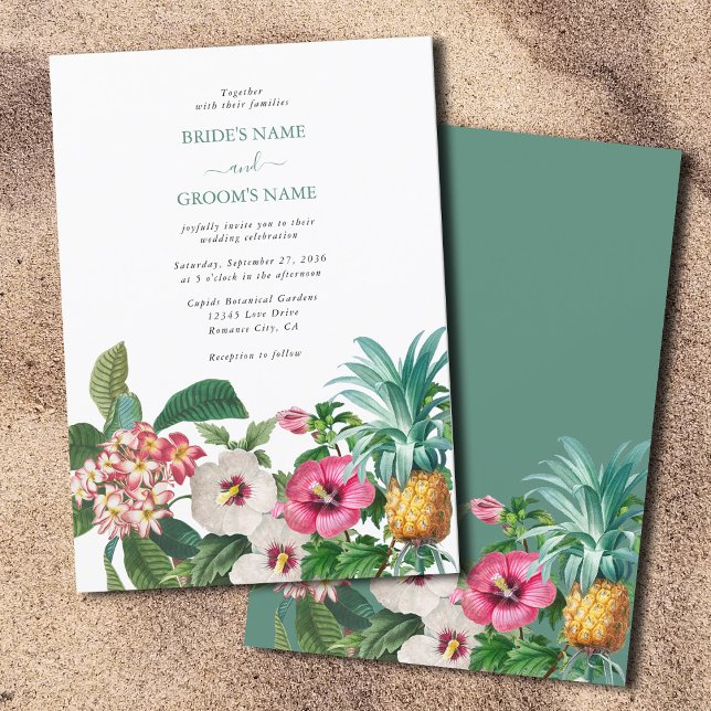 Invitation Fleurs d'aquarelle tropicale et Mariage de verdure (Tropical Watercolor Flowers & Greenery Wedding Invitation)