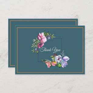 Invitation Fleurs d'aquarelle turquoise et rose