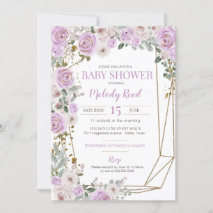 Invitation Fleurs d'aquarelle violet et blanc Baby shower fil