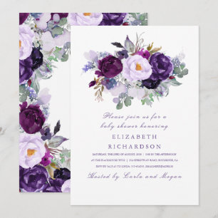 Invitation Fleurs d'aquarelle violette Baby shower romantique
