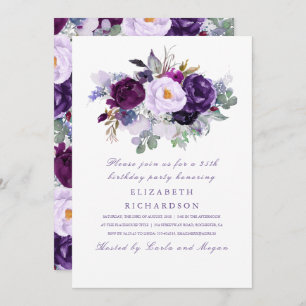 Invitation Fleurs d'aquarelle violette Fête d'Anniversaire ro