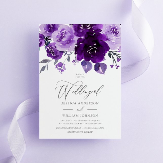 Invitation Fleurs d'aquarelle violette Mariage élégant (Créateur téléchargé)