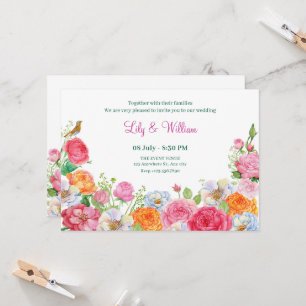 Invitation Fleurs d'art mariage Rose