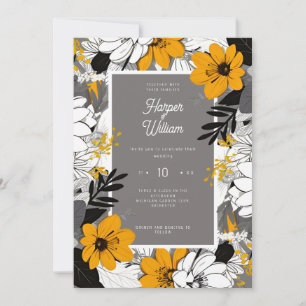 Invitation Fleurs d'art monochrome mariage