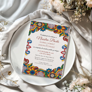 Invitation Fleurs d'art populaire florales colorées Mariage e