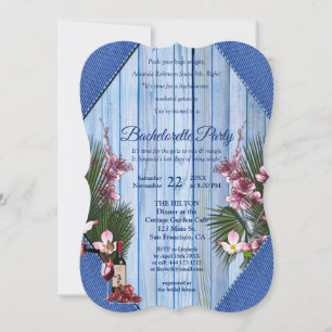 Invitation Fleurs d'arty rose Bachelorette de texture en bois