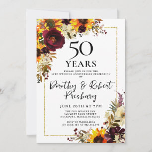 Invitation Fleurs d'automne 50e fête du Mariage