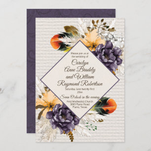 Invitation Fleurs d'automne avec Mariage de laiton et de plum