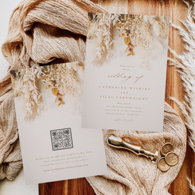 Invitation Fleurs d'automne Boho avec Mariage de code QR (Créateur téléchargé)