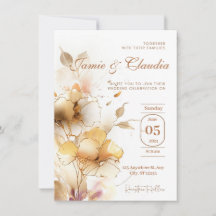 Invitation fleurs d'automne élégantes dorées blanc
