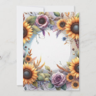 Invitation Fleurs d'automne et tournesols aquarelle monogramm