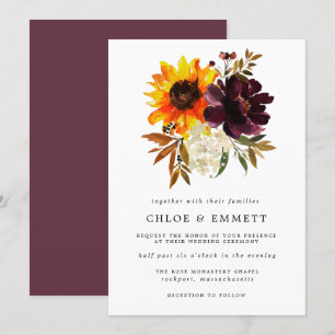 Invitation Fleurs d'automne Mariage de tourbe violet de tourn
