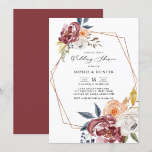 Invitation Fleurs d'automne Marsala Wedding shower géométriqu